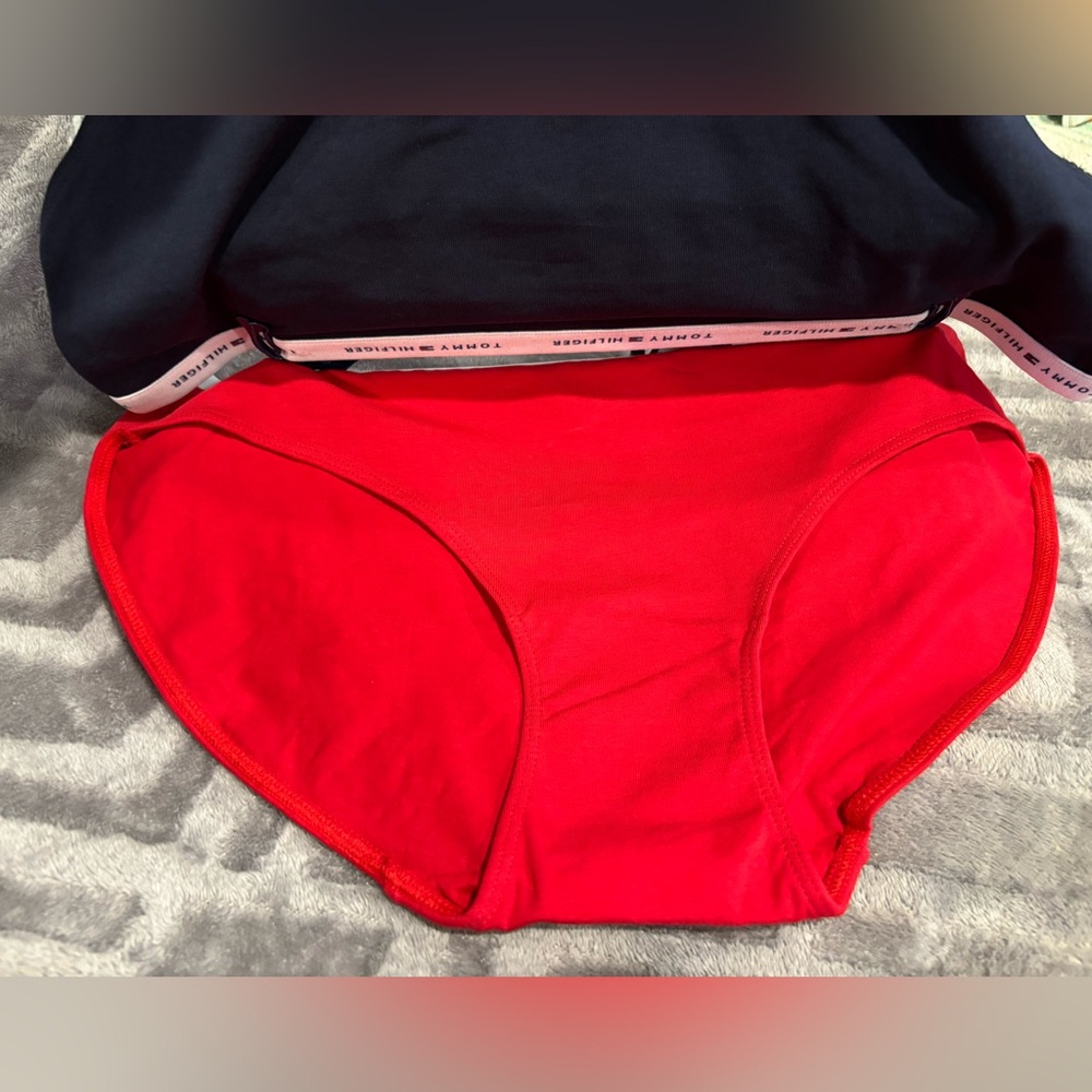Tommy Hilfiger Classic Cotton Logo Bikini | 3 Pack | Apple Red/ Navy/ Mini Palms - Picture 4 of 5